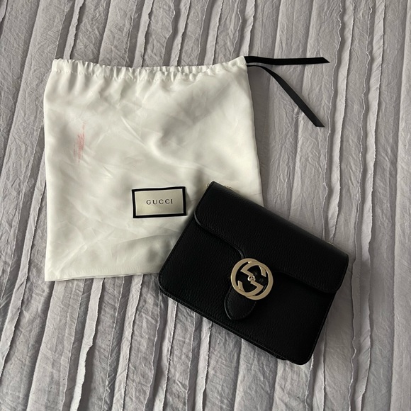 Gucci Interlocking BLACK Marmont Leather Silver Handbag Italy - Picture 2 of 6